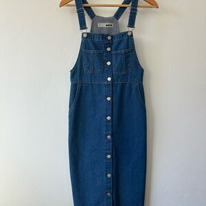 Topshop MOTO Denim Pinafore Overall Dress Button Front US 4